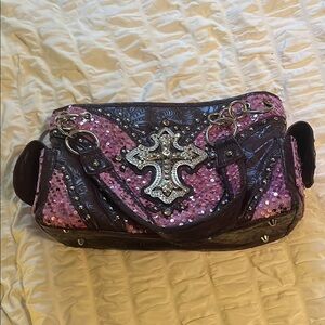 Pink and Brown Sequin Crossbody Bag